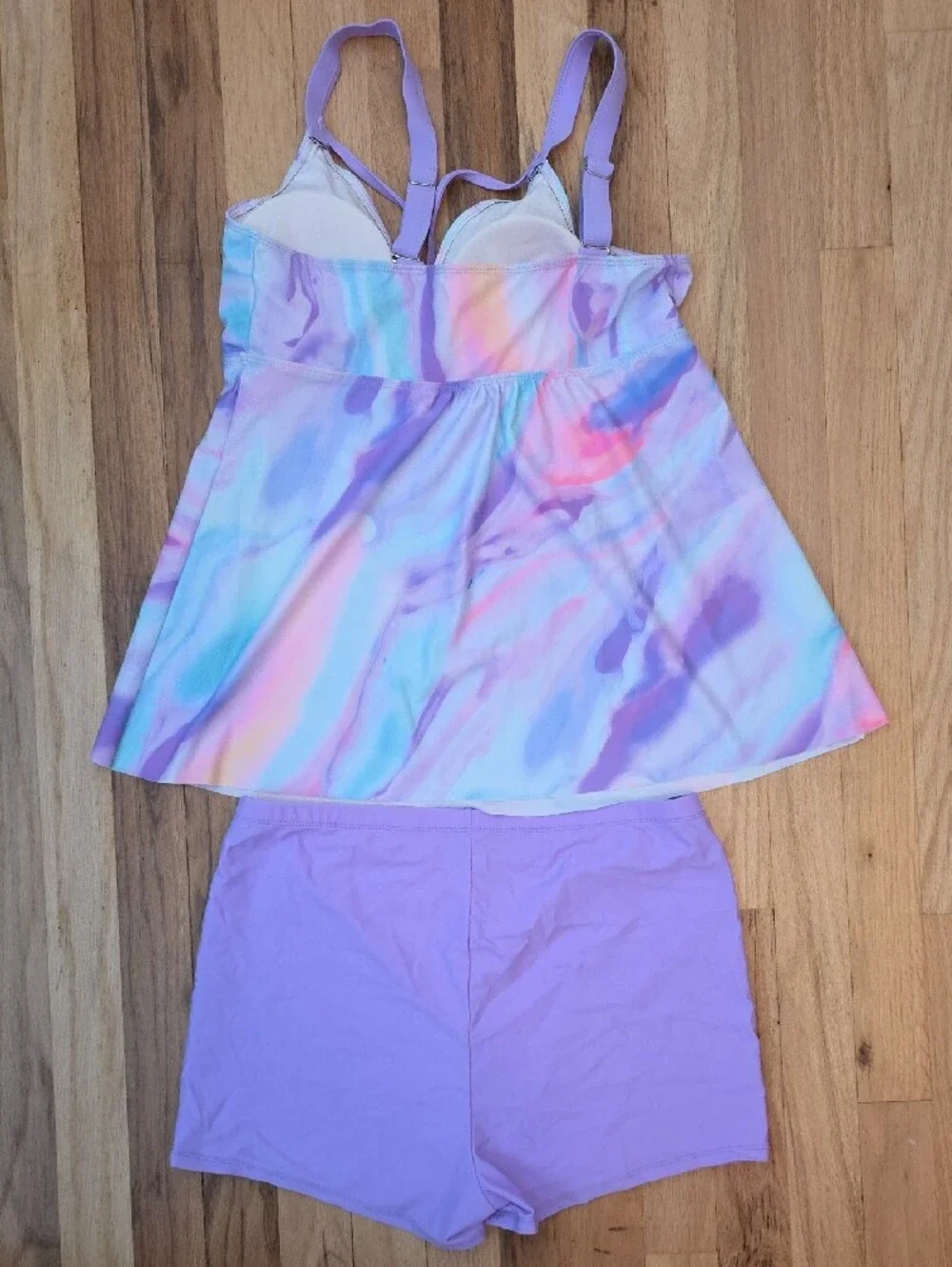 Pastel Marble Tankini Swim Set - Lavender Marble